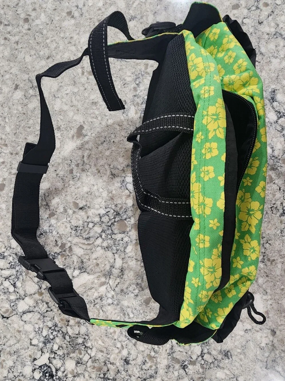 Green Floral Crossbody Sling Bag with Mesh Pockets Purse Bag Belt Pack